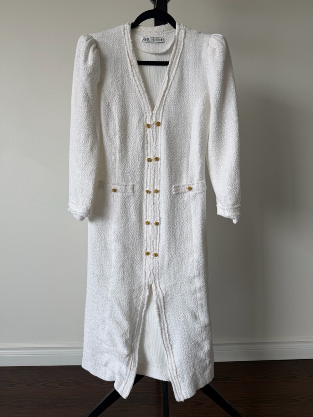 Zara Cream Textured Collar Jacket